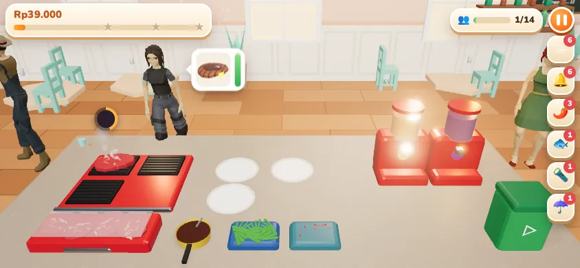 Cooking career game in three.js: a story, a kitchen to upgrade, and orders to serve.